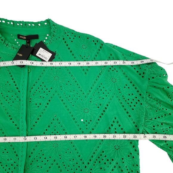 MAJE Ciggy Cotton Eyelet Shirt in Green 3|L - Picture 9 of 11